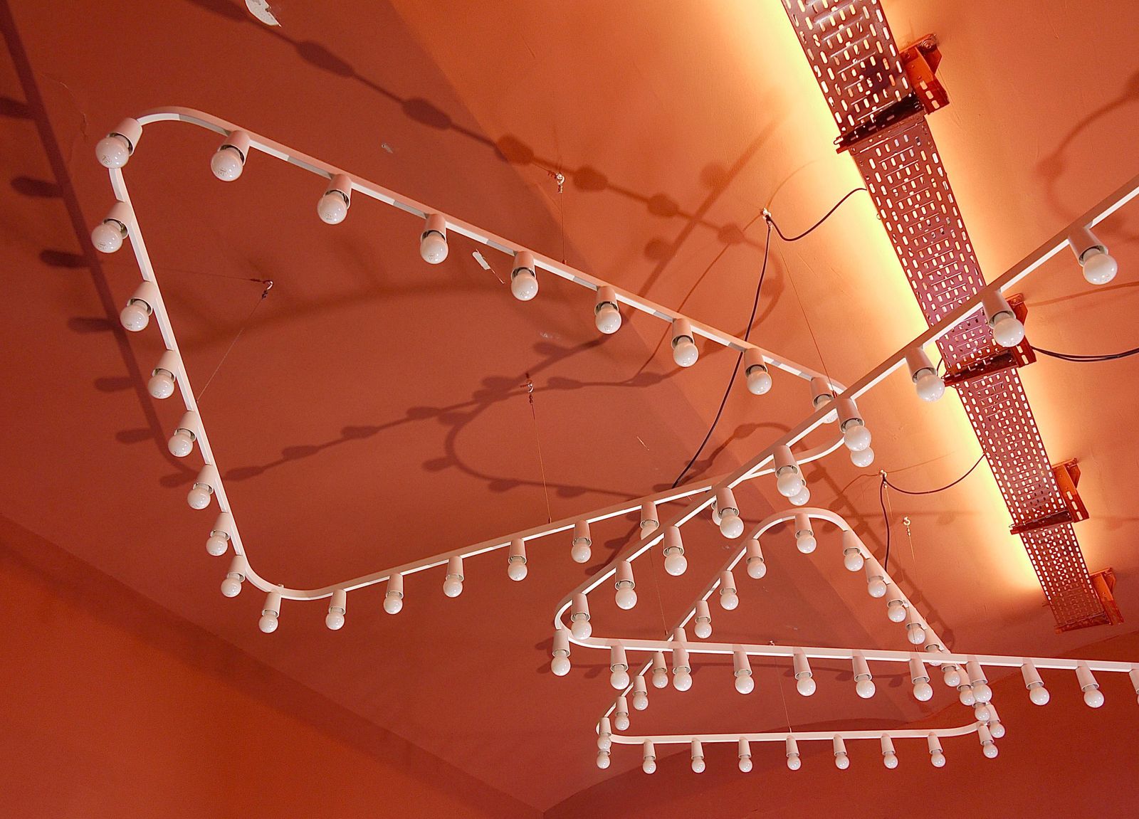 Lighting Impressive Large Triangle Light Sculpture Chandelier, Gino Sarfatti Style, 1950s photo