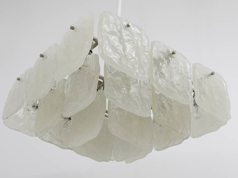 Huge J.T. Kalmar Square Chandelier With Frosted Ice Glass Panels, Austria, 1960s photo buy