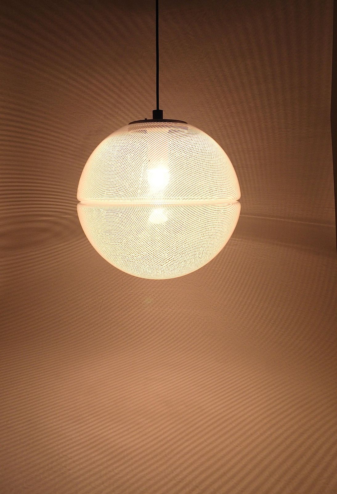 Harvey Guzzini Post Modern Striped Op Art Globe Pendant Lamp By Meblo, 1970s photo 766.0