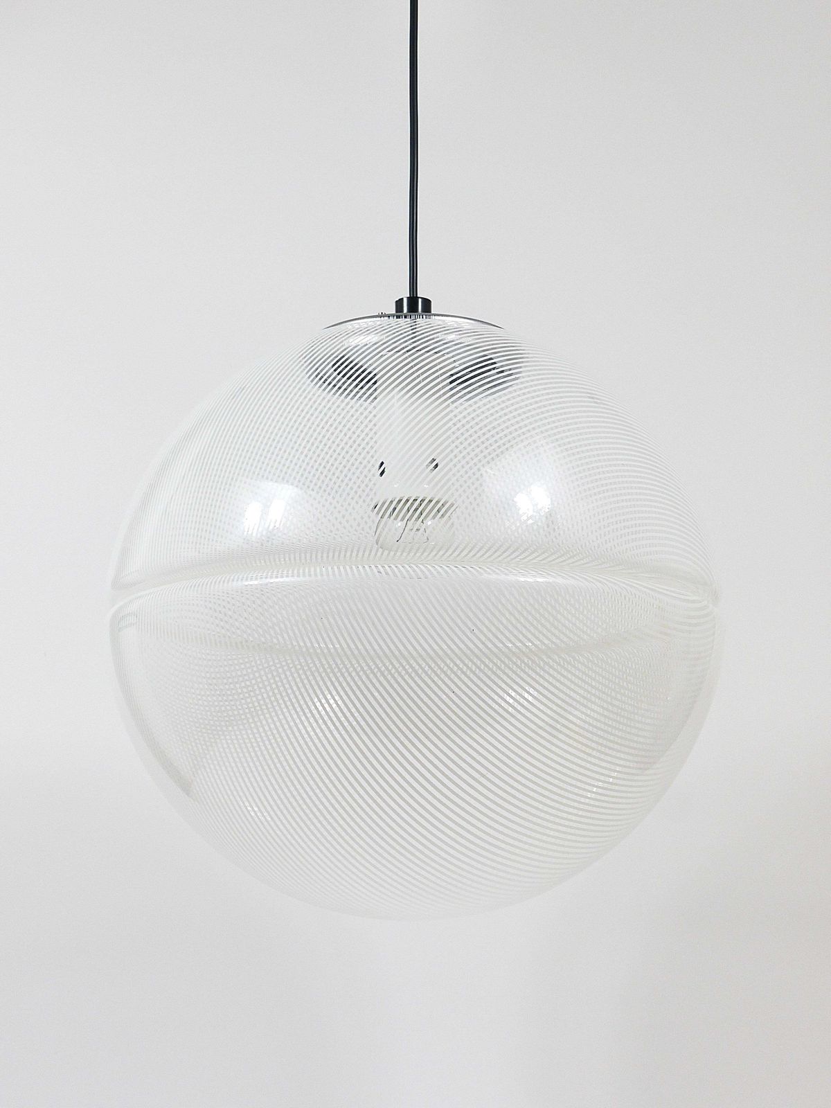 Harvey Guzzini Post Modern Striped Op Art Globe Pendant Lamp By Meblo, 1970s photo vinterior