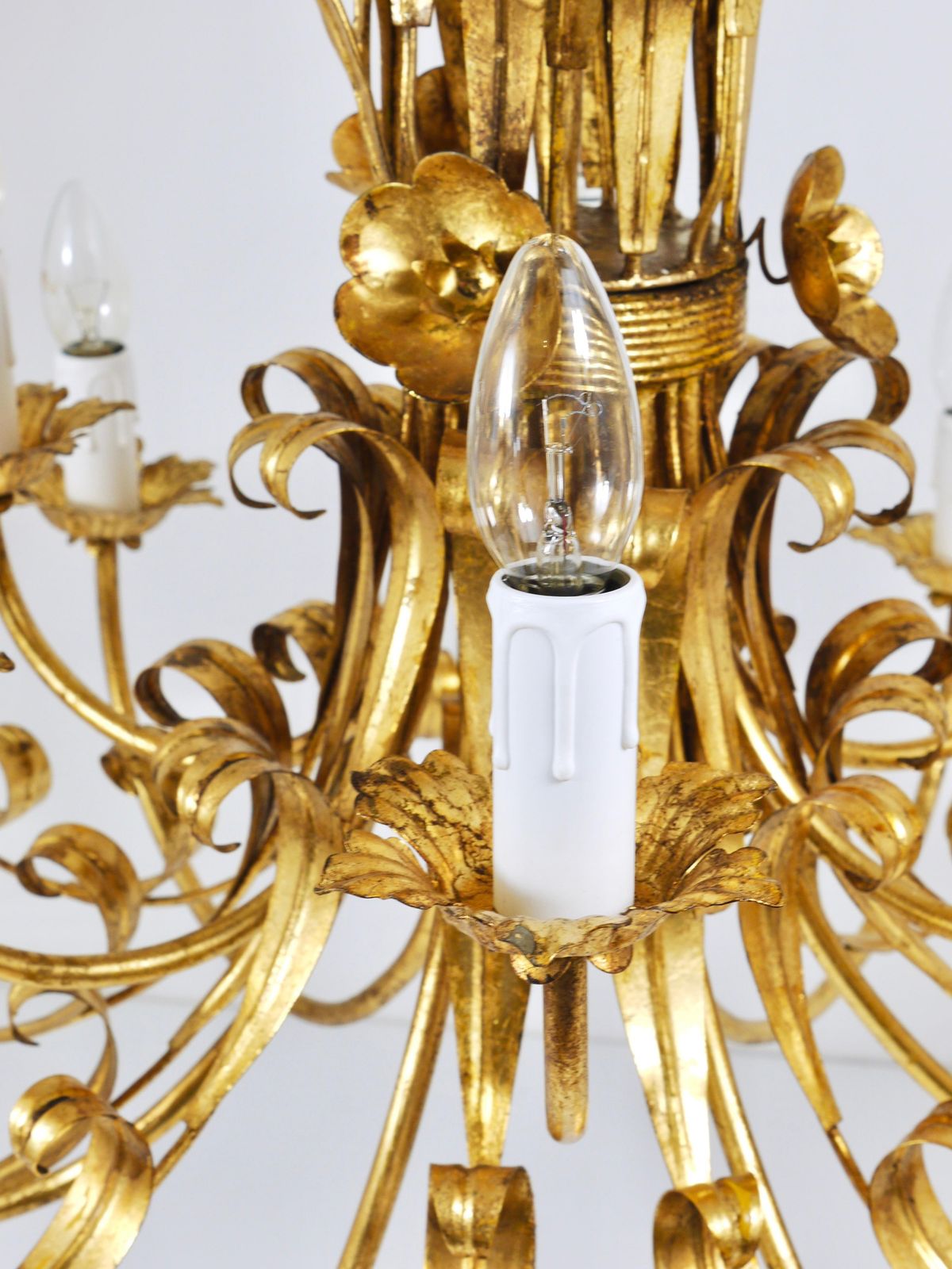photo buy Hans Kögl Xl Hollywood Regency Wheat Floral Bouquet Gilt Iron Chandelier, 1970s
