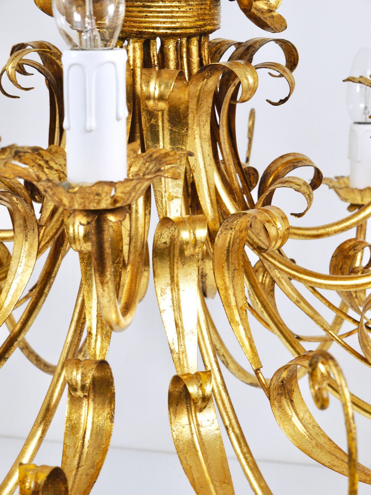 photo vintage Hans Kögl Xl Hollywood Regency Wheat Floral Bouquet Gilt Iron Chandelier, 1970s