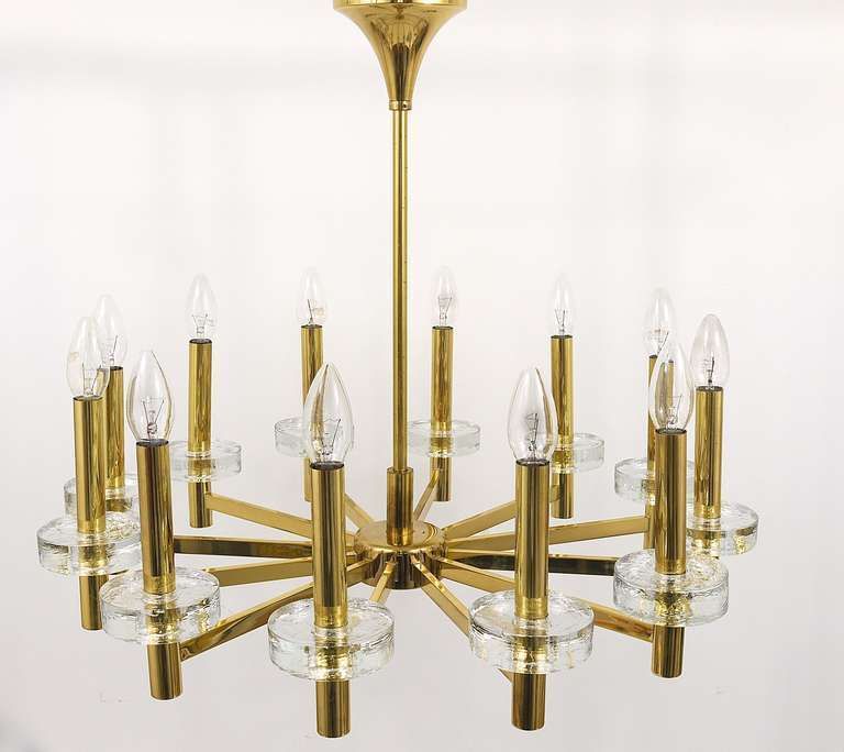 Gaetano Sciolari Style Brass & Glass Discs Chandelier, Mid Century, Italy, 1970s photo furniture
