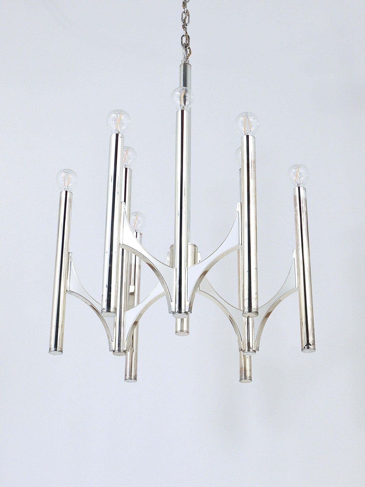 photo buy Gaetano Sciolari Sirius Silver Plated Mid Century Chandelier, Lightolier, Italy