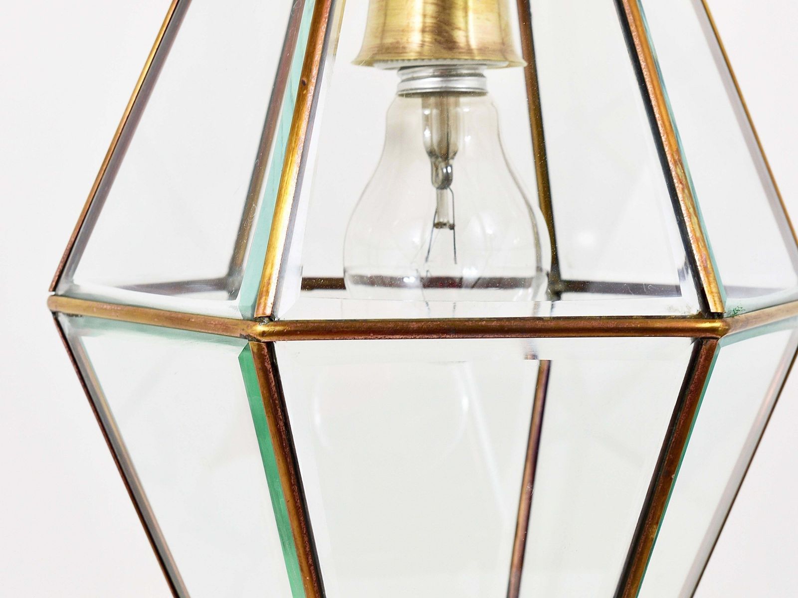 Fontana Arte Style Pendant Lamp Lantern, Brass & Facetted Glass, Italy, 1940s photo buy