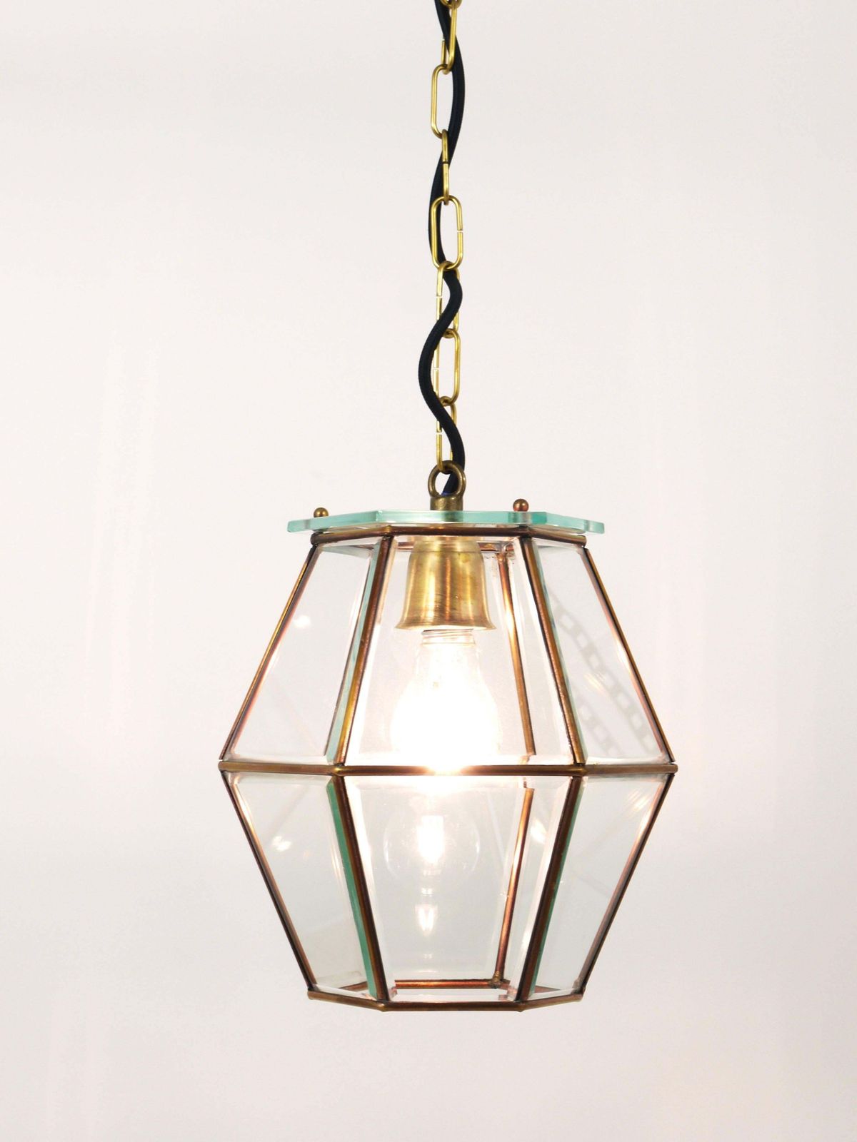 photo furniture Fontana Arte Style Pendant Lamp Lantern, Brass & Facetted Glass, Italy, 1940s