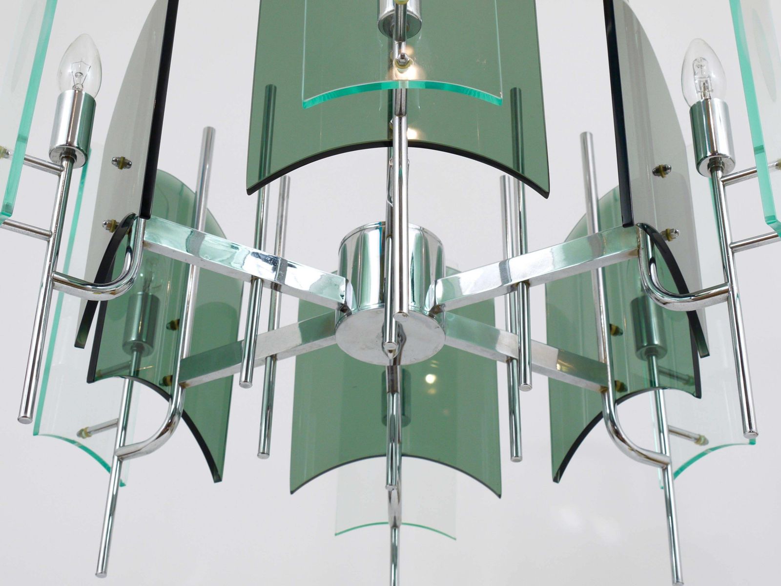 Fontana Arte Style Huge Mid Century Glass Chandelier, Italy, 1960s photo vinterior