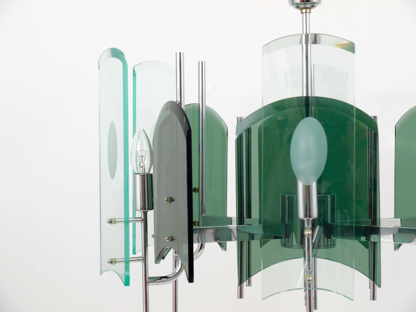 photo for sale Fontana Arte Style Huge Mid Century Glass Chandelier, Italy, 1960s