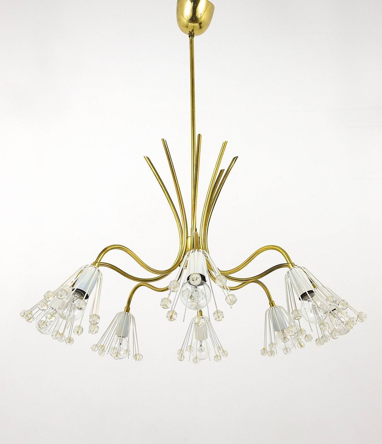 Floral Emil Stejnar Modernist Brass Chandelier, Rupert Nikoll, Austria, 1950s photo Lighting