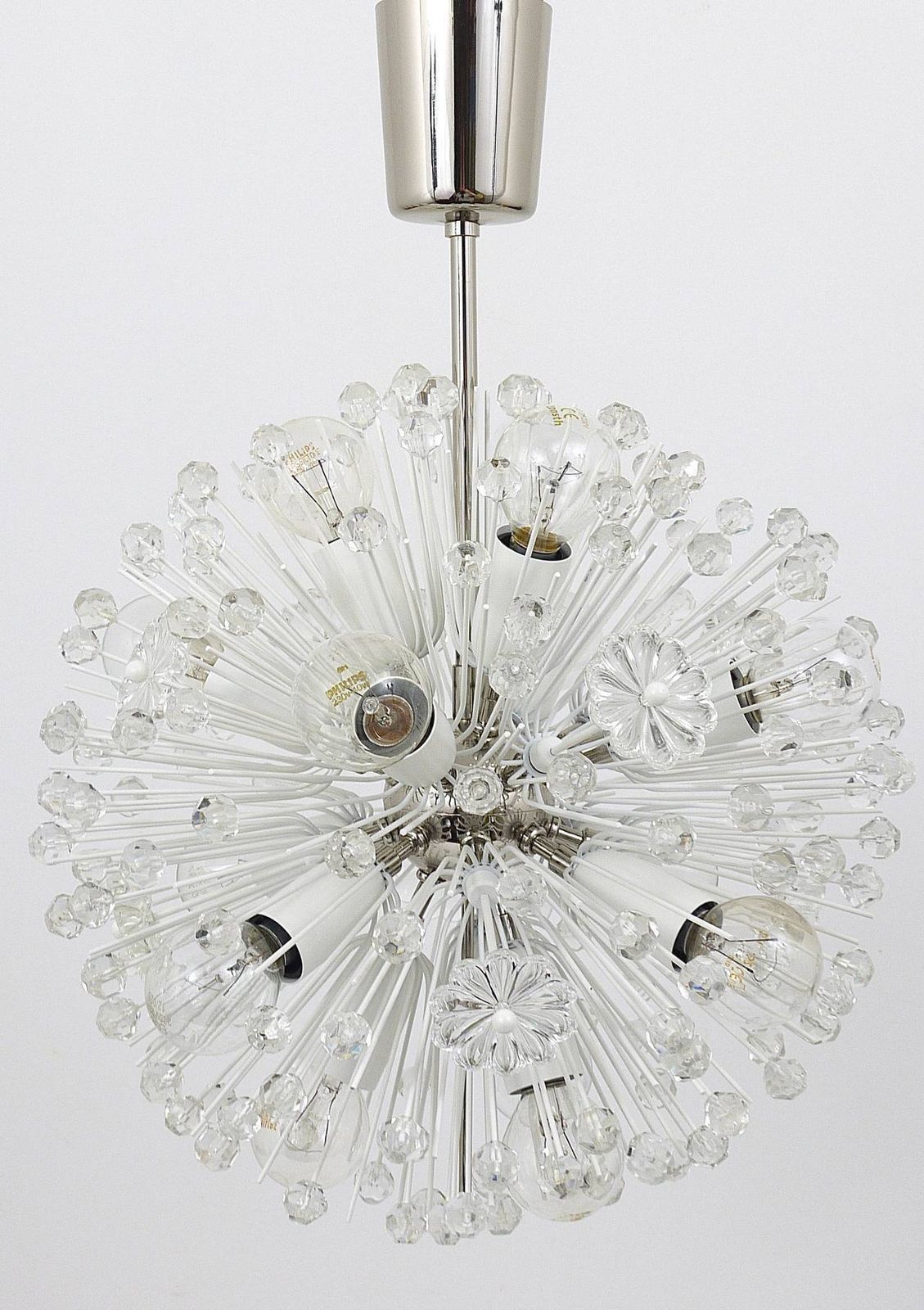 Emil Stejnar Nickel Plated Dandelion Sputnik Blowball Chandelier, Rupert Nikoll photo vinterior