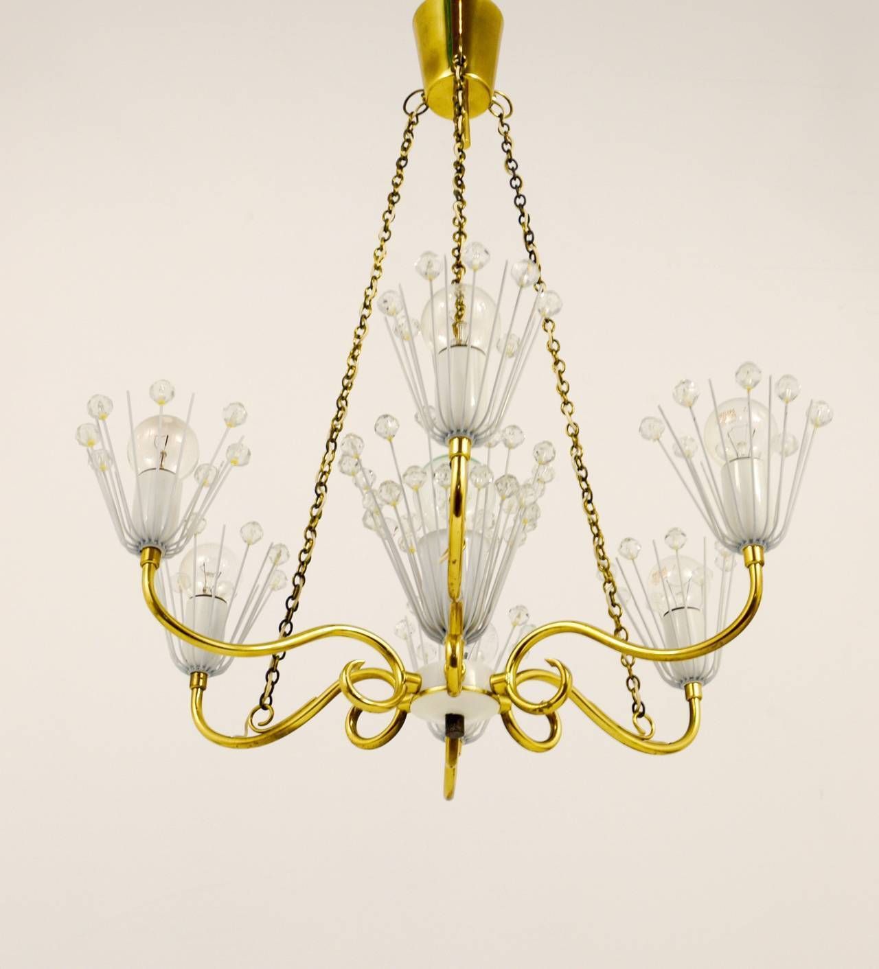 Emil Stejnar Midcentury Brass Chandelier, Rupert Nikoll Vienna, Austria, 1950s photo Lighting