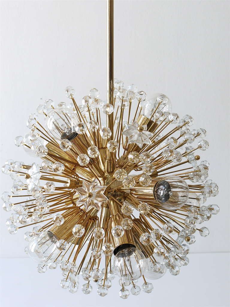 Emil Stejnar Gold Plated Midcentury Dandelion Sputnik Blowball Chandelier, 1970s photo buy