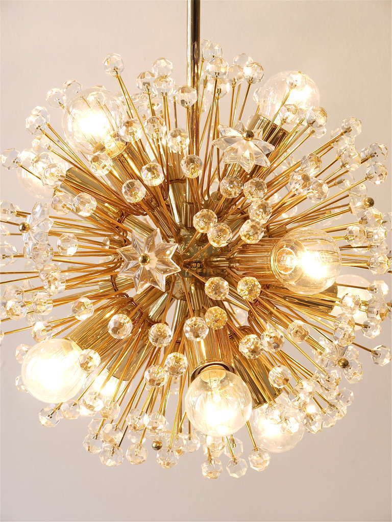 photo furniture Emil Stejnar Gold Plated Midcentury Dandelion Sputnik Blowball Chandelier, 1970s