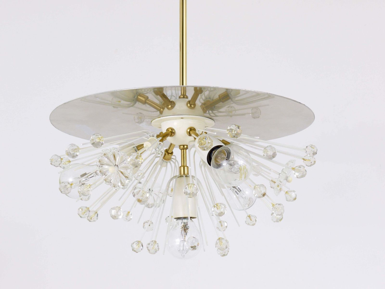 Emil Stejnar Blowball Brass & Crystal Chandelier, Rupert Nikoll, Austria, 1950s photo Lighting