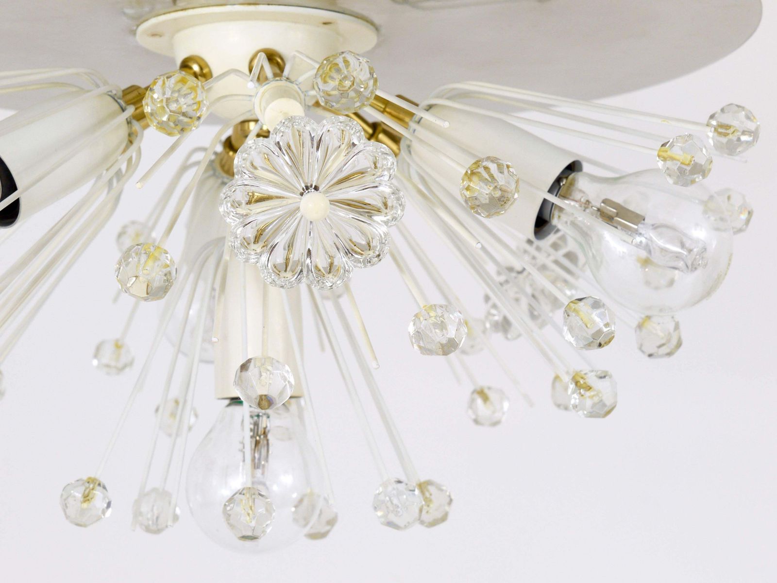 photo for sale Emil Stejnar Blowball Brass & Crystal Chandelier, Rupert Nikoll, Austria, 1950s