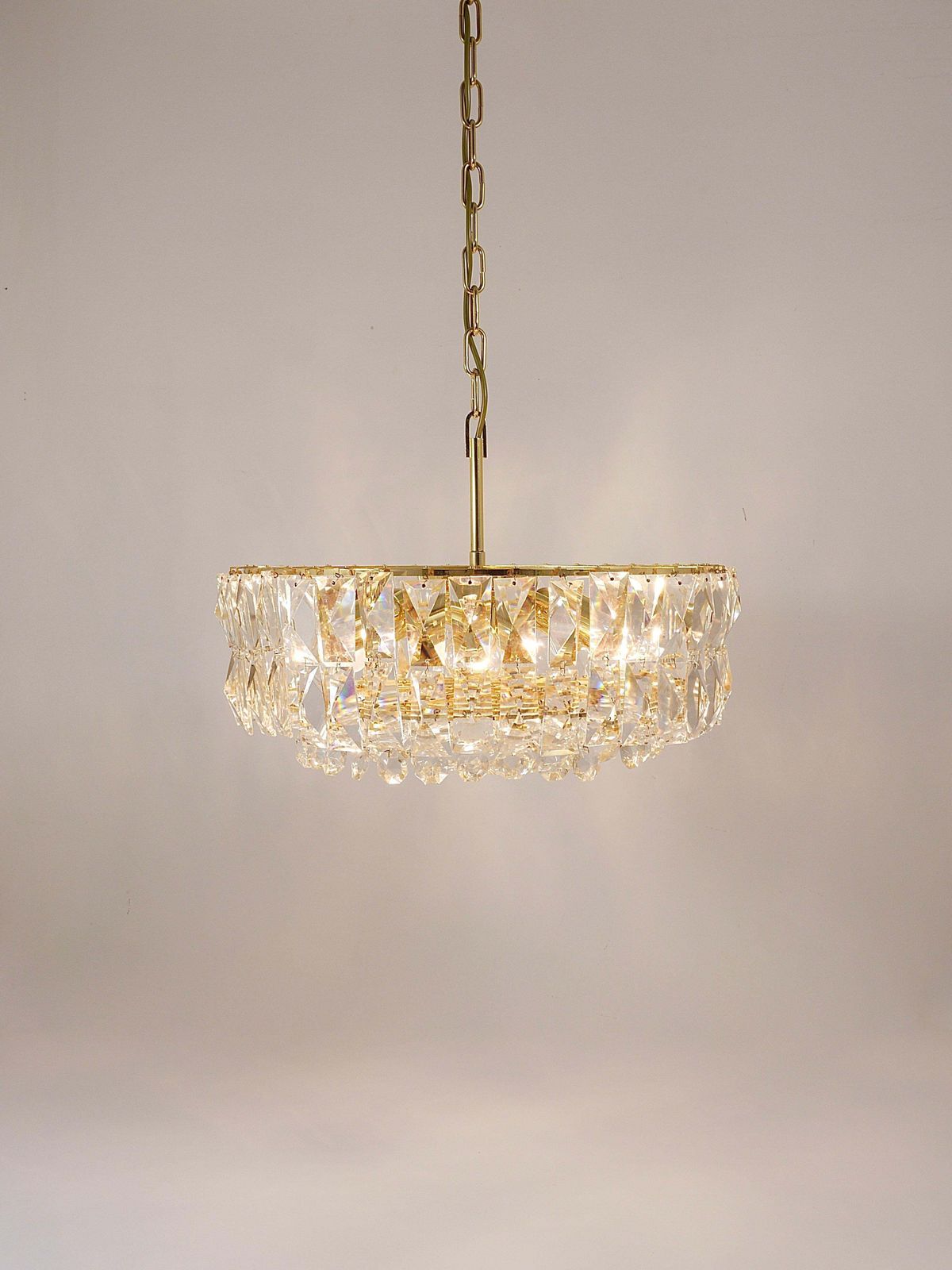 Bakalowits Vienna Large Gilt Brass & Crystal Glass Chandelier, Austria, 1970s photo furniture