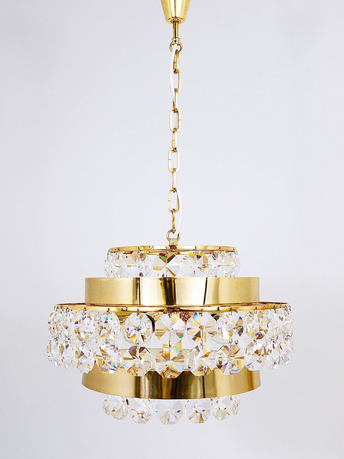 Bakalowits Vienna Gold Plated Brass & Diamond Crystals Chandelier, Austria, 1970 photo furniture