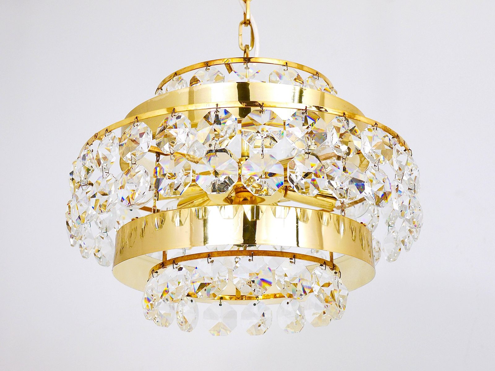Bakalowits Vienna Gold Plated Brass & Diamond Crystals Chandelier, Austria, 1970 photo vinterior