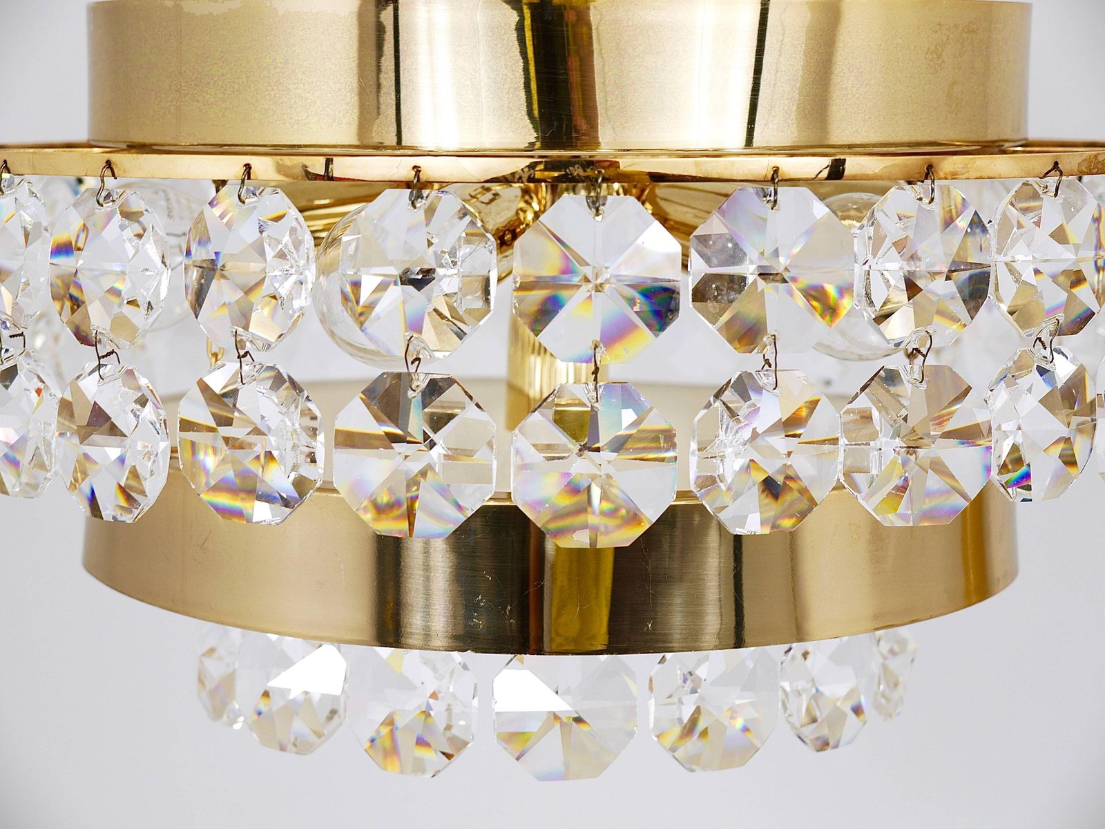 photo furniture Bakalowits Vienna Gold Plated Brass & Diamond Crystals Chandelier, Austria, 1970