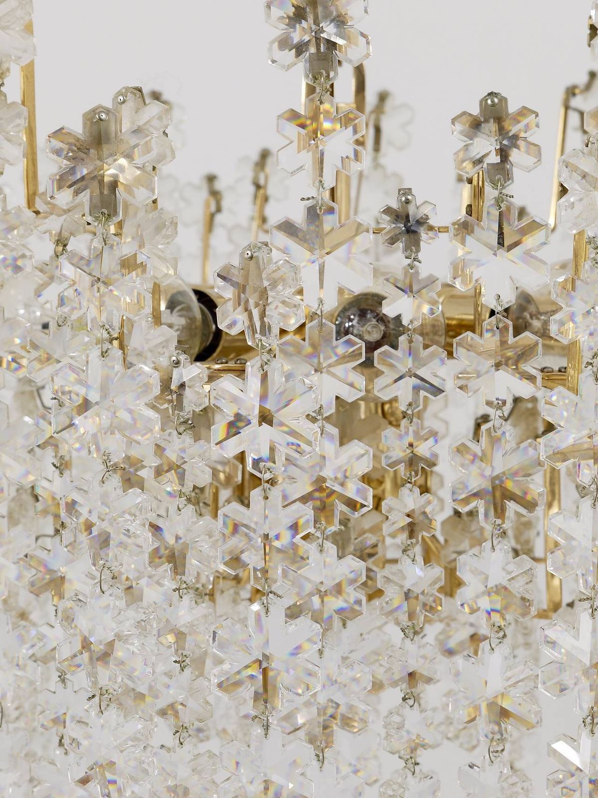 Bakalowits Vienna Gold Plated Snowflake Crystal Glass Brass Chandelier, 1970s photo furniture