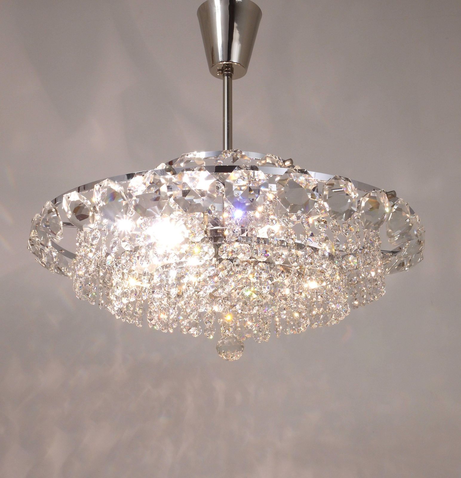Bakalowits Vienna Diamond Crystal Faceted Glass Chandelier, Austria, 1950s photo for sale