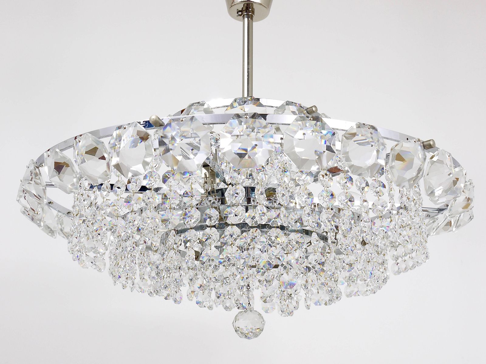 Bakalowits Vienna Diamond Crystal Faceted Glass Chandelier, Austria, 1950s photo Lighting