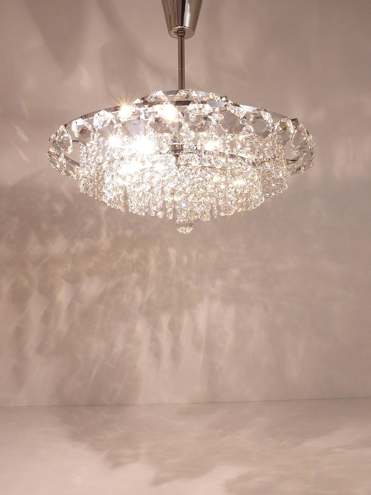 Bakalowits Vienna Diamond Crystal Faceted Glass Chandelier, Austria, 1950s photo vinterior