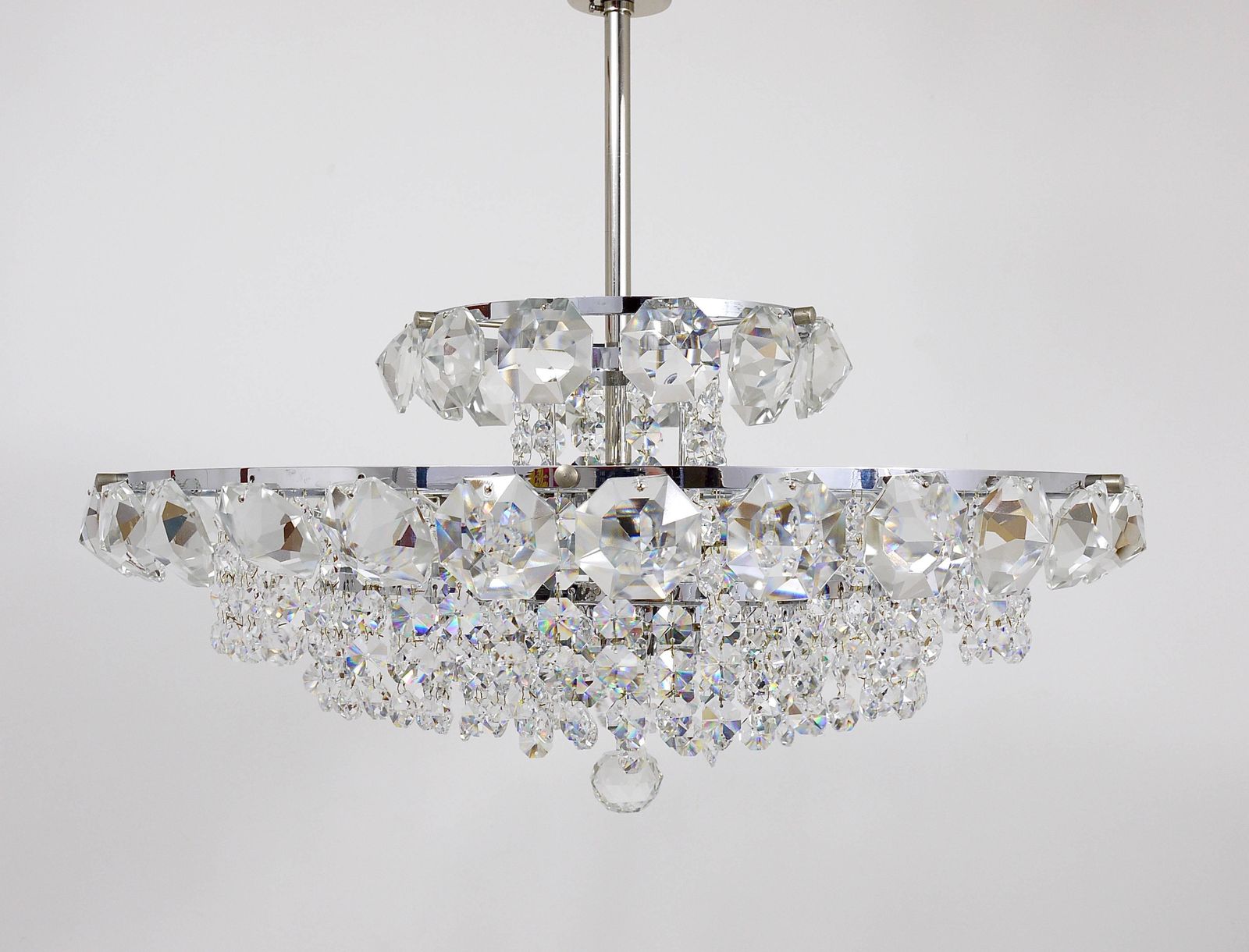 Bakalowits Vienna Diamond Crystal Faceted Glass Chandelier, Austria, 1950s photo vintage