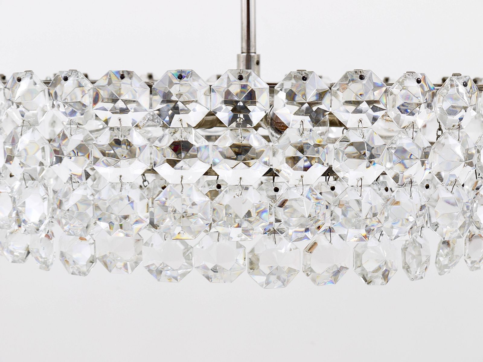 Bakalowits Large Nickel & Glass Chandelier With Diamond Shaped Crystals, 1960s photo Lighting
