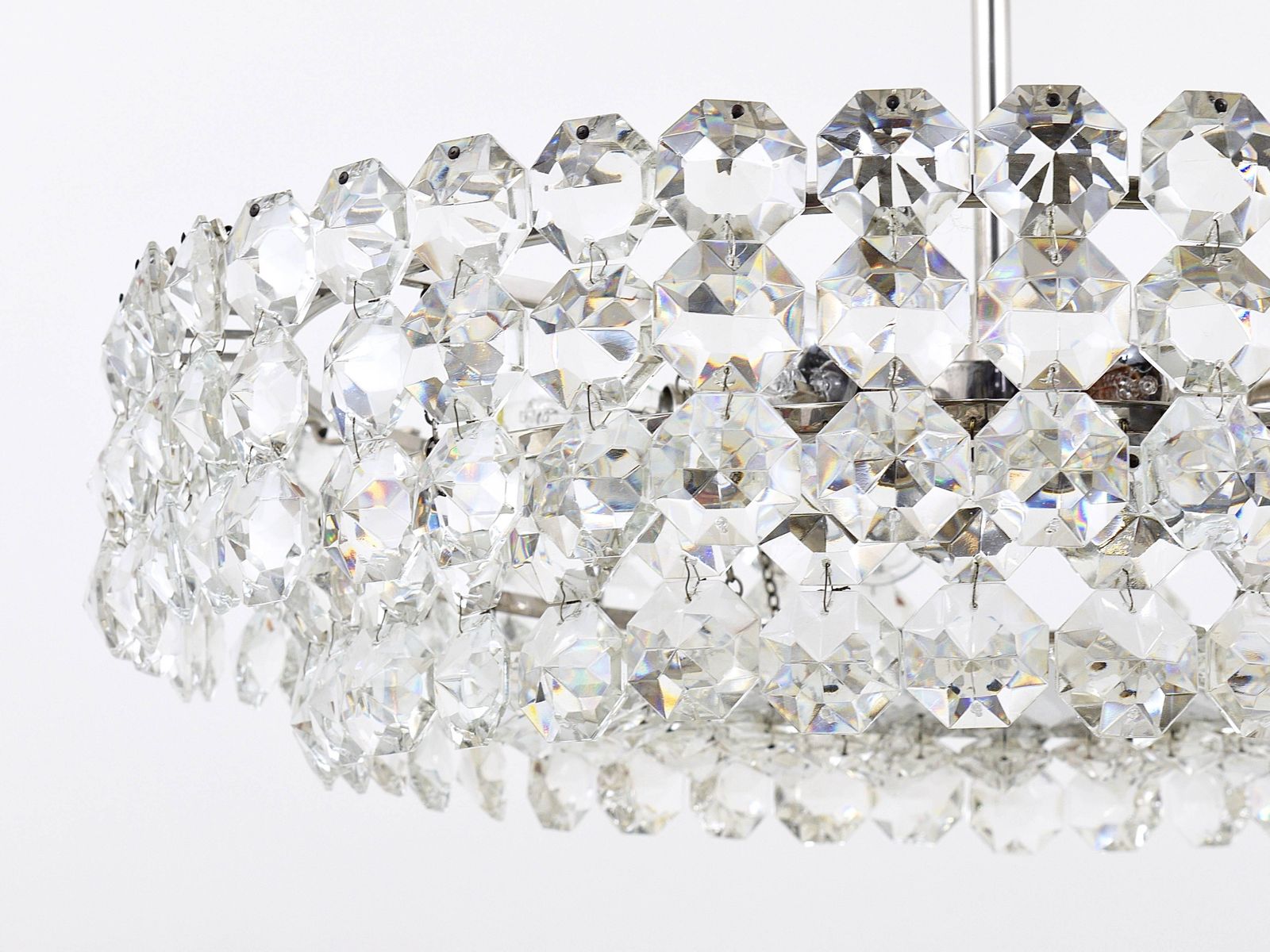 Bakalowits Large Nickel & Glass Chandelier With Diamond Shaped Crystals, 1960s photo buy