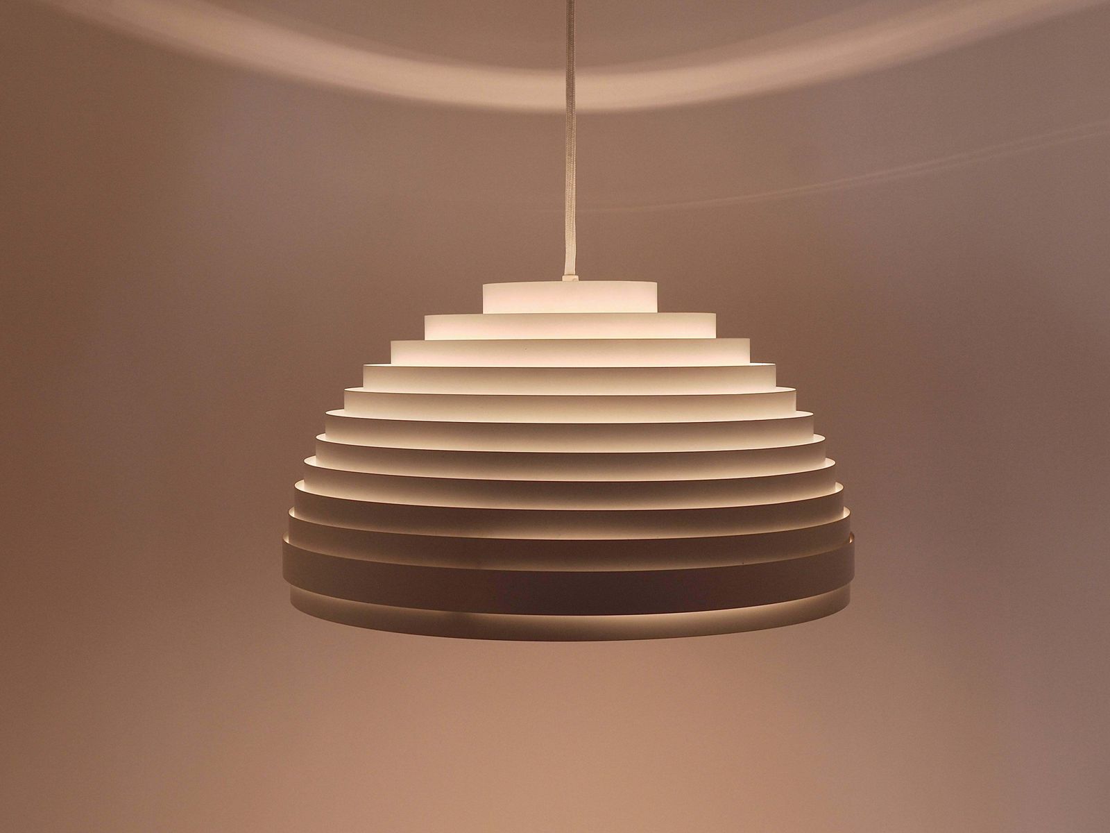 1960s Panton Style "Dynamic" Lamella Ring Pendant Moon Lamp By Vest, Austria photo for sale