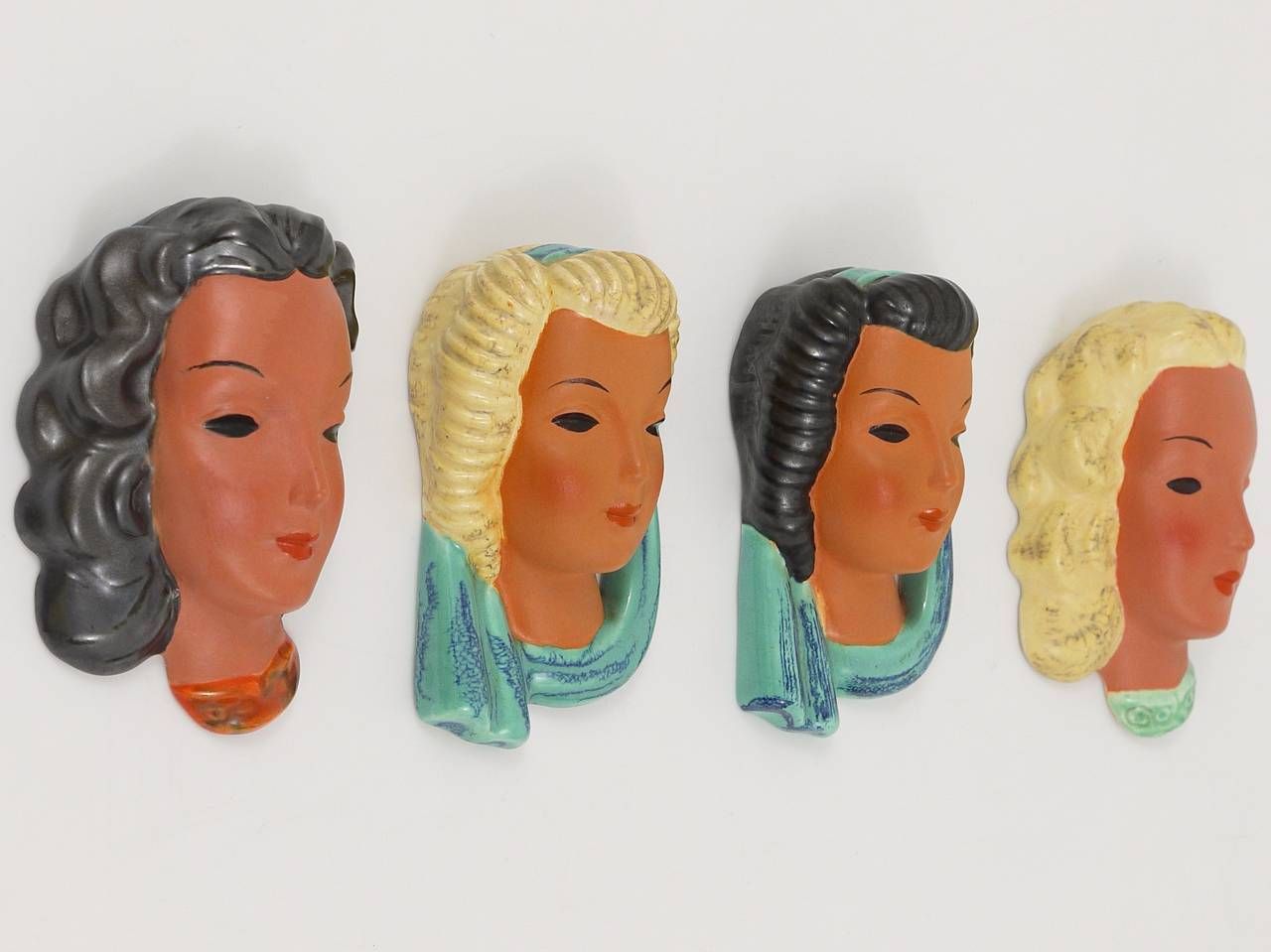 Goldscheider Vienna Set Of Four Wall Masks By Adolf Prischl, Austria, 1950s photo for sale