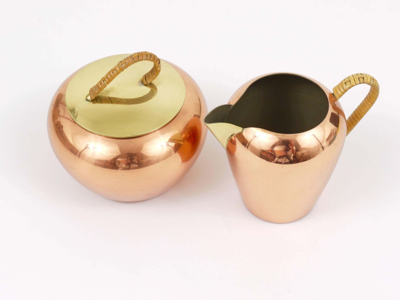 Mid Century Copper & Brass Milk Creamer And Sugar Bowl With Lid, Austria, 1950s photo Home Decor