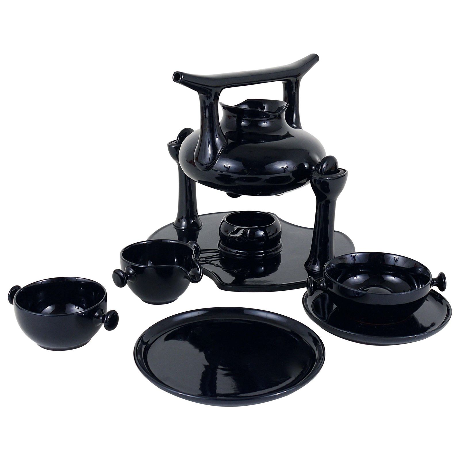 Luigi Colani Zen Full Tea Set And Plates, Stoneware, Friesland, Germany, 1970s