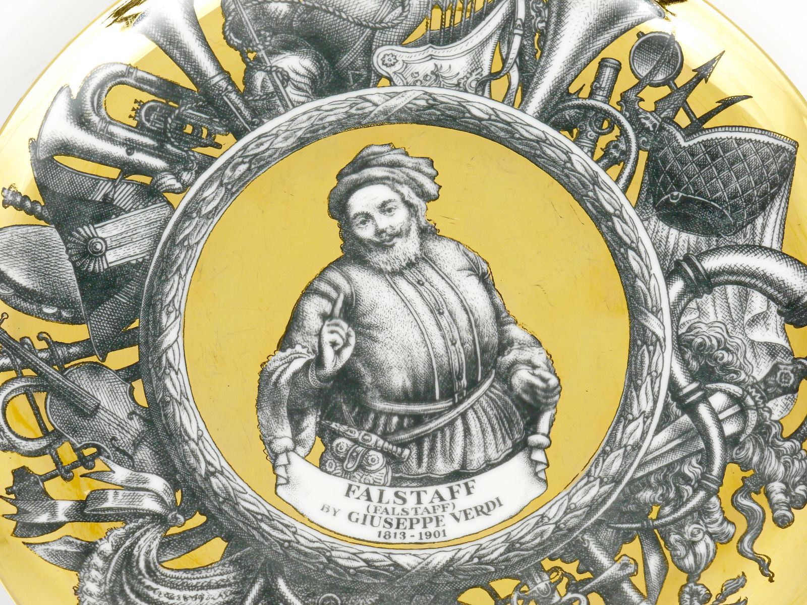 Piero Fornasetti Gilded Plate Falstaff By Guiseppe Verdi, Italy, 1970s photo 395.0