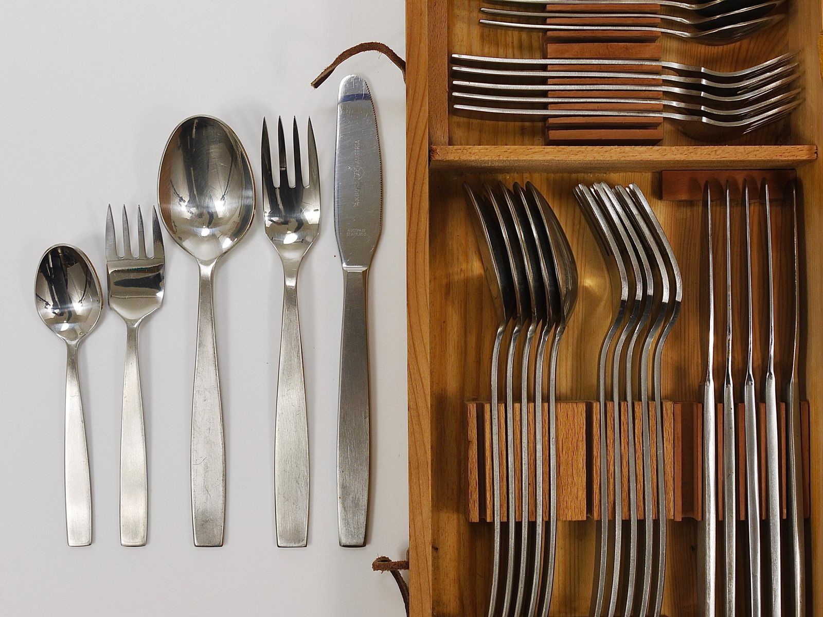 Boxed Helmut Alder Amboss 2050 Flatware Cutlery For Six, 30 Pcs., Austria, 1950s photo for sale