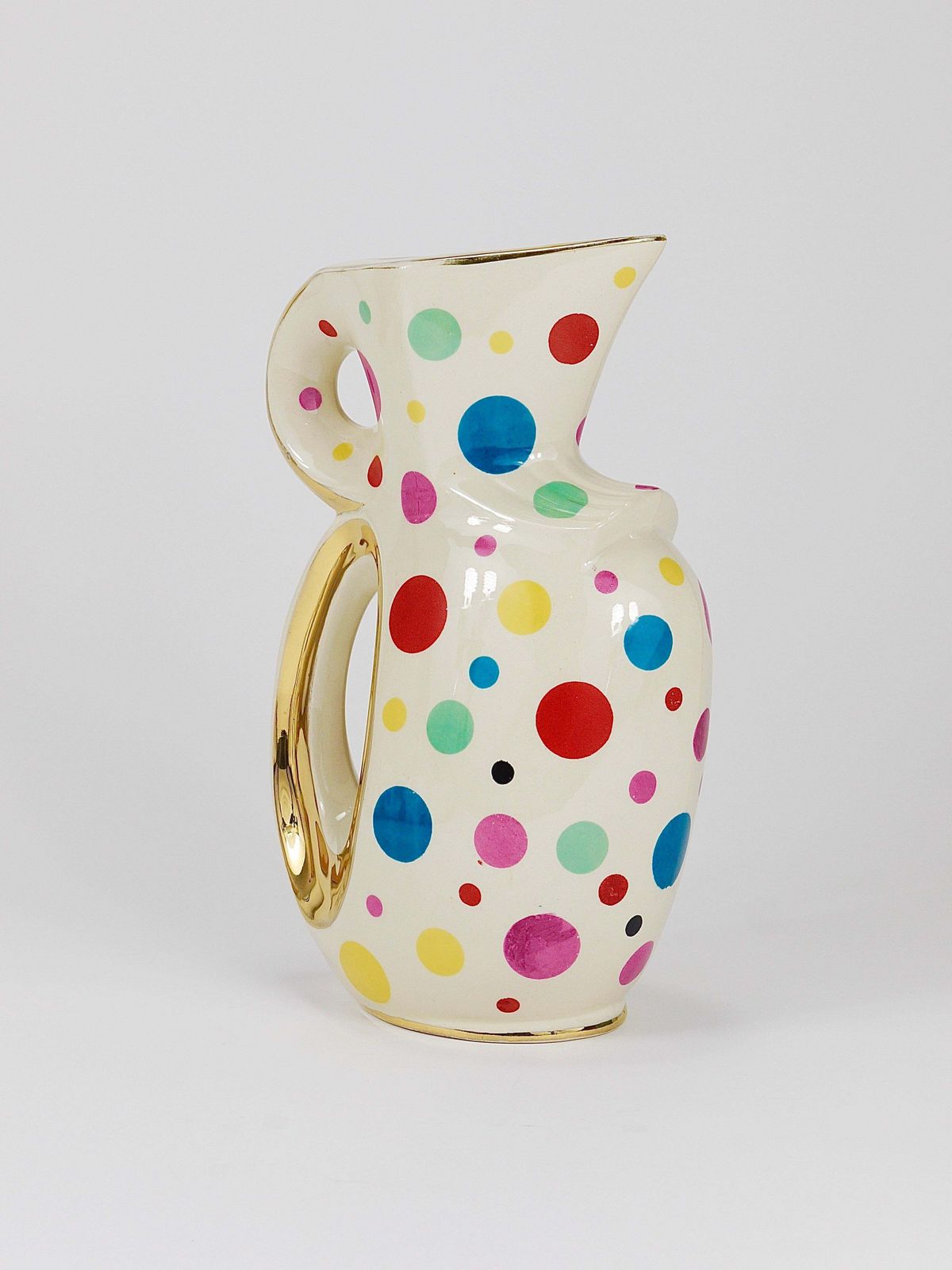 Boch Frères Gold & Polka Dot Decor Mid Century Pitcher / Jug, Belgium, 1950s photo for sale