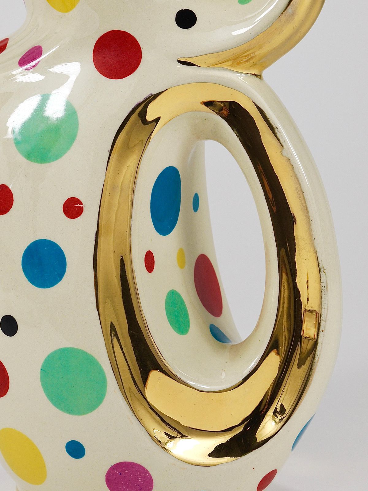 photo furniture Boch Frères Gold & Polka Dot Decor Mid Century Pitcher / Jug, Belgium, 1950s