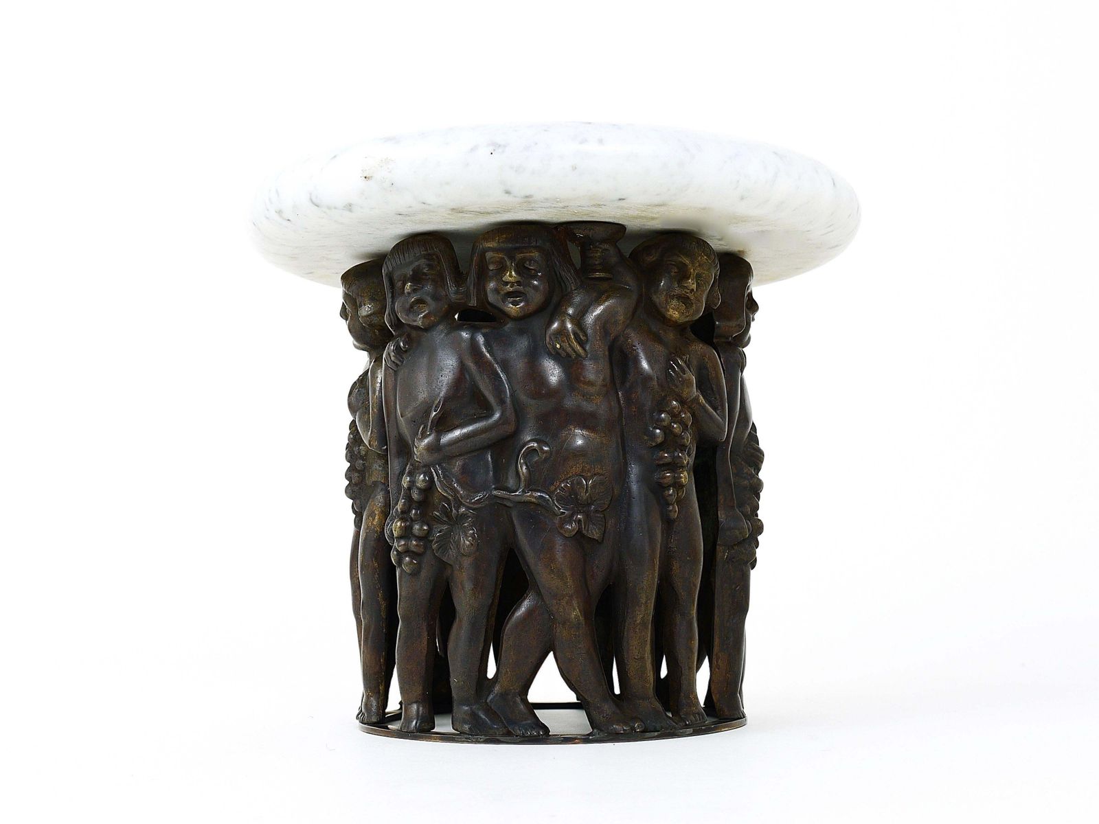photo furniture Gustav Gurschner (Attr.) Art Nouveau Bacchus Putto Centerpiece Bronze Marble