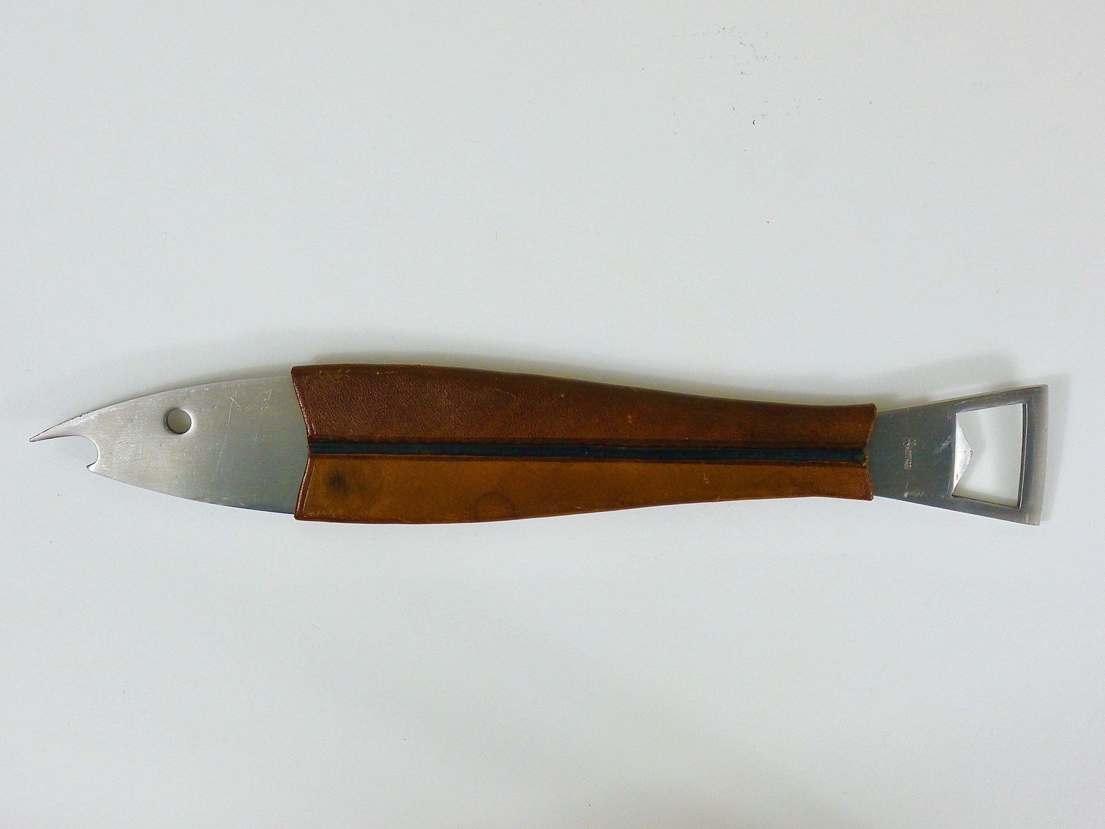 Carl Auböck Neptune Fish Bottle Opener, Leather & Steel By Amboss Austria, 1950s photo 395.0
