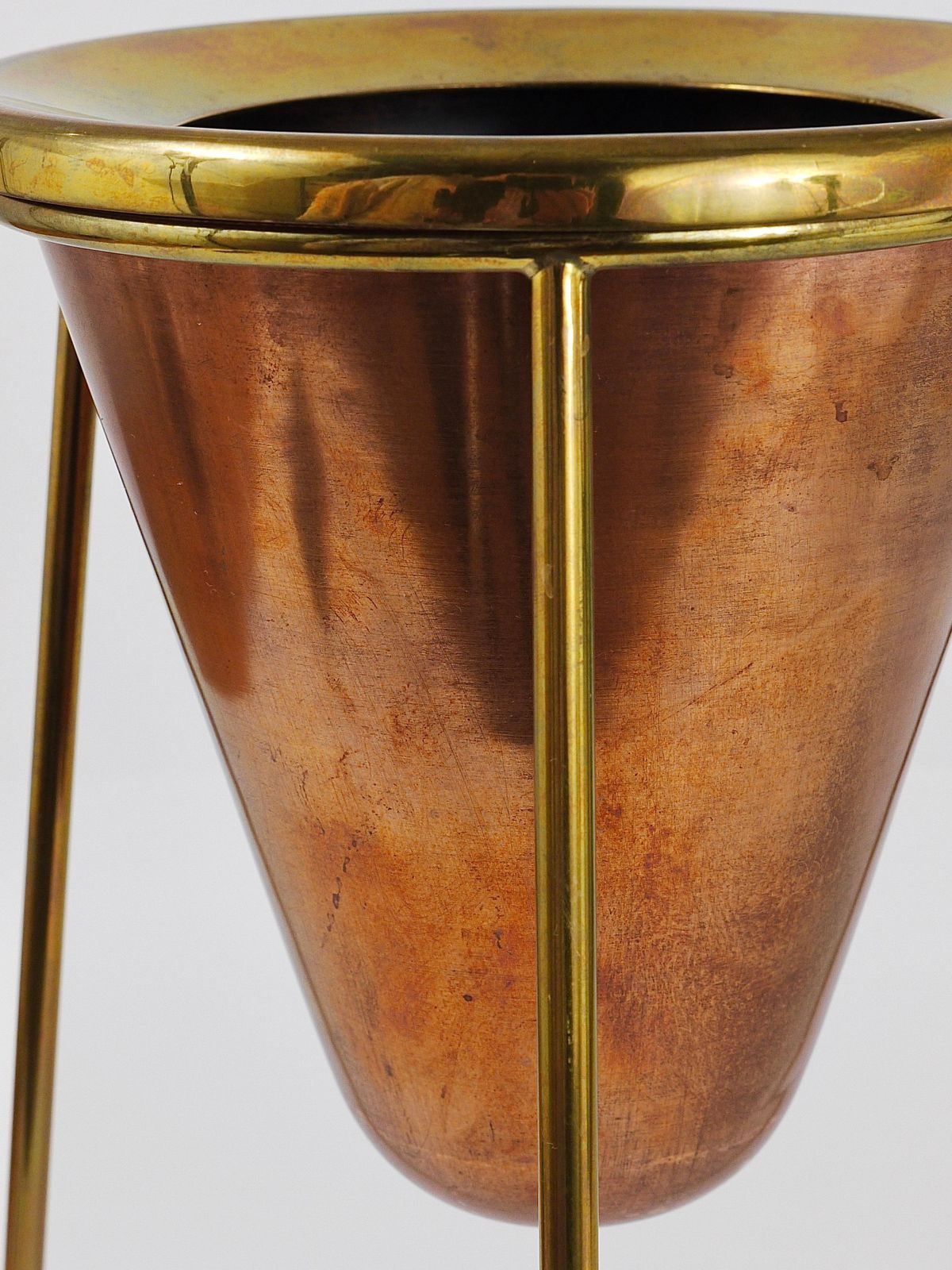 Rare Carl Aubock Copper & Brass Tripod Floor Ashtray, Austria, 1950s photo 3628.0