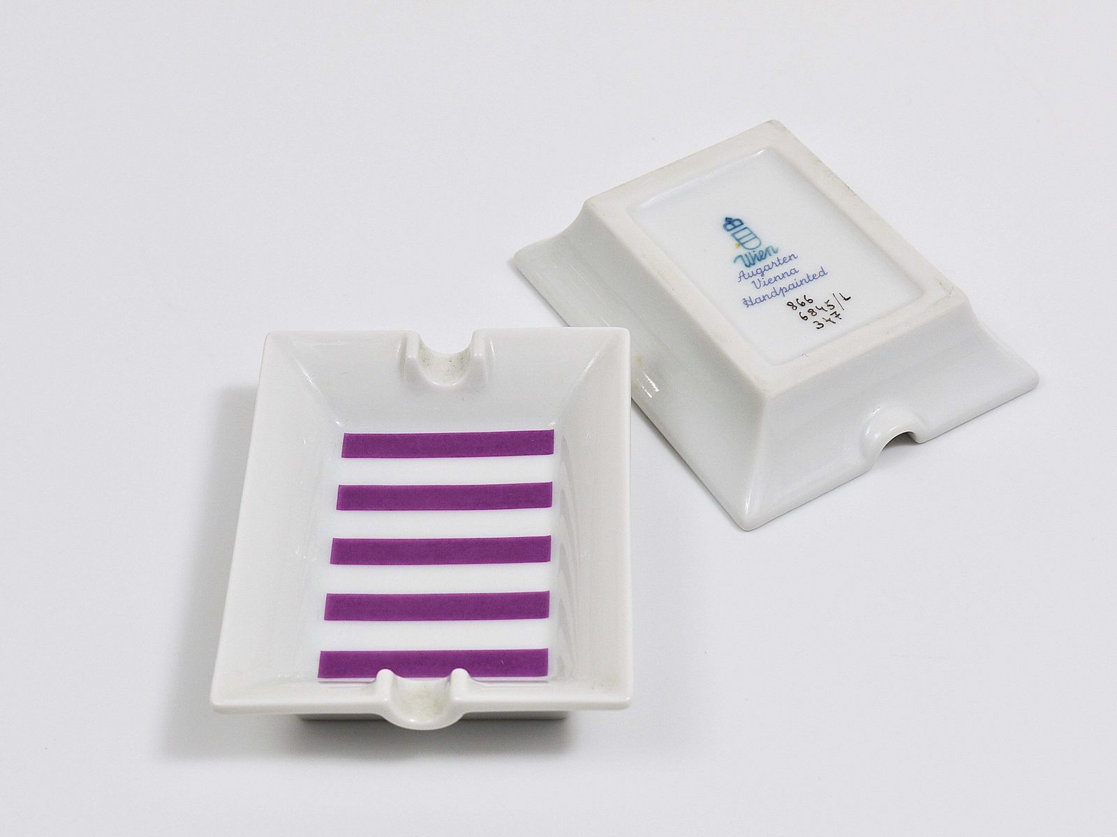 photo for sale Pair Augarten Vienna Purple Midcentury Fine Porcelaine Ashtrays, Austria, 1950s