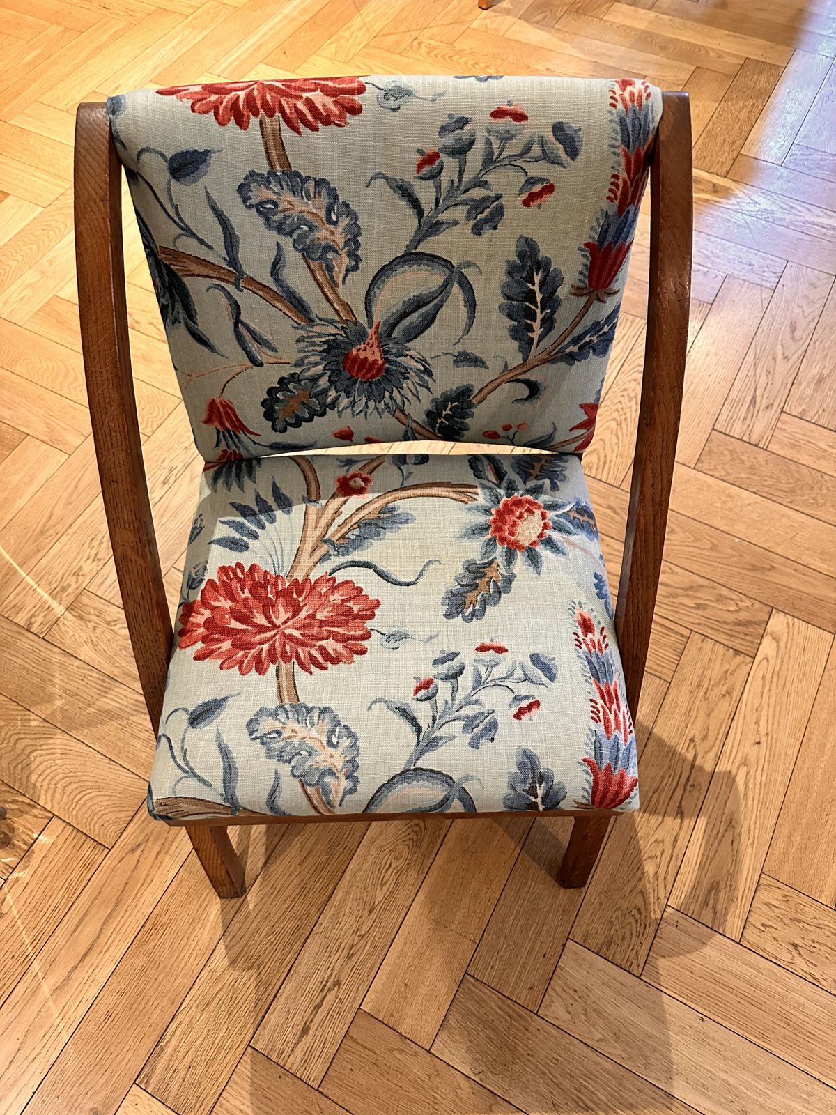 Pair Of Matching Wooden And Fabric Mid Twentieth Chairs photo furniture