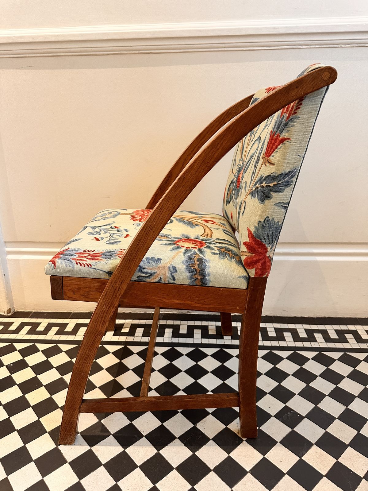 Pair Of Matching Wooden And Fabric Mid Twentieth Chairs photo 199.56
