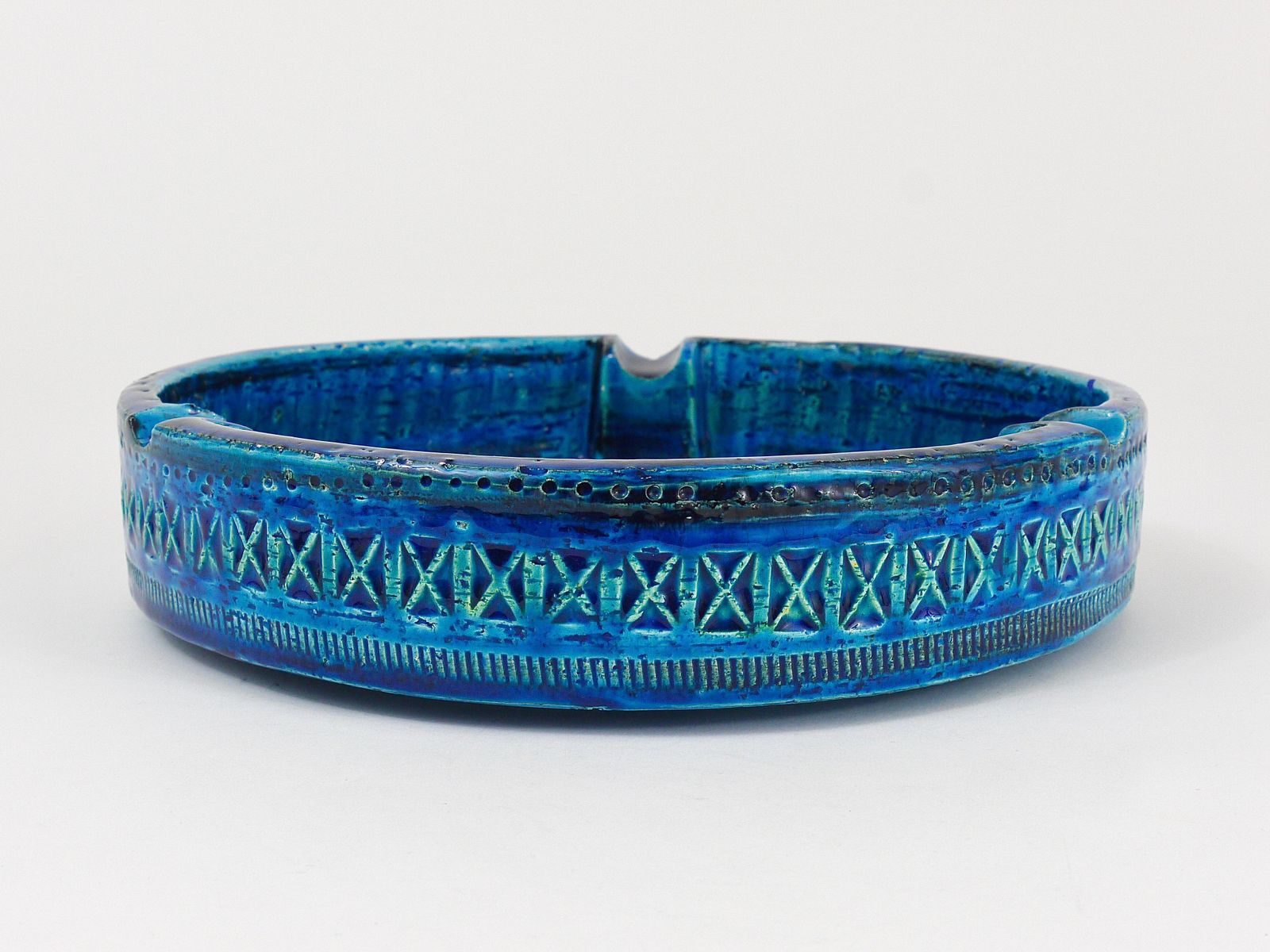 photo for sale Aldo Londi Bitossi Very Large Round Rimini Blue Glazed Midcentury Ashtray, 1950s