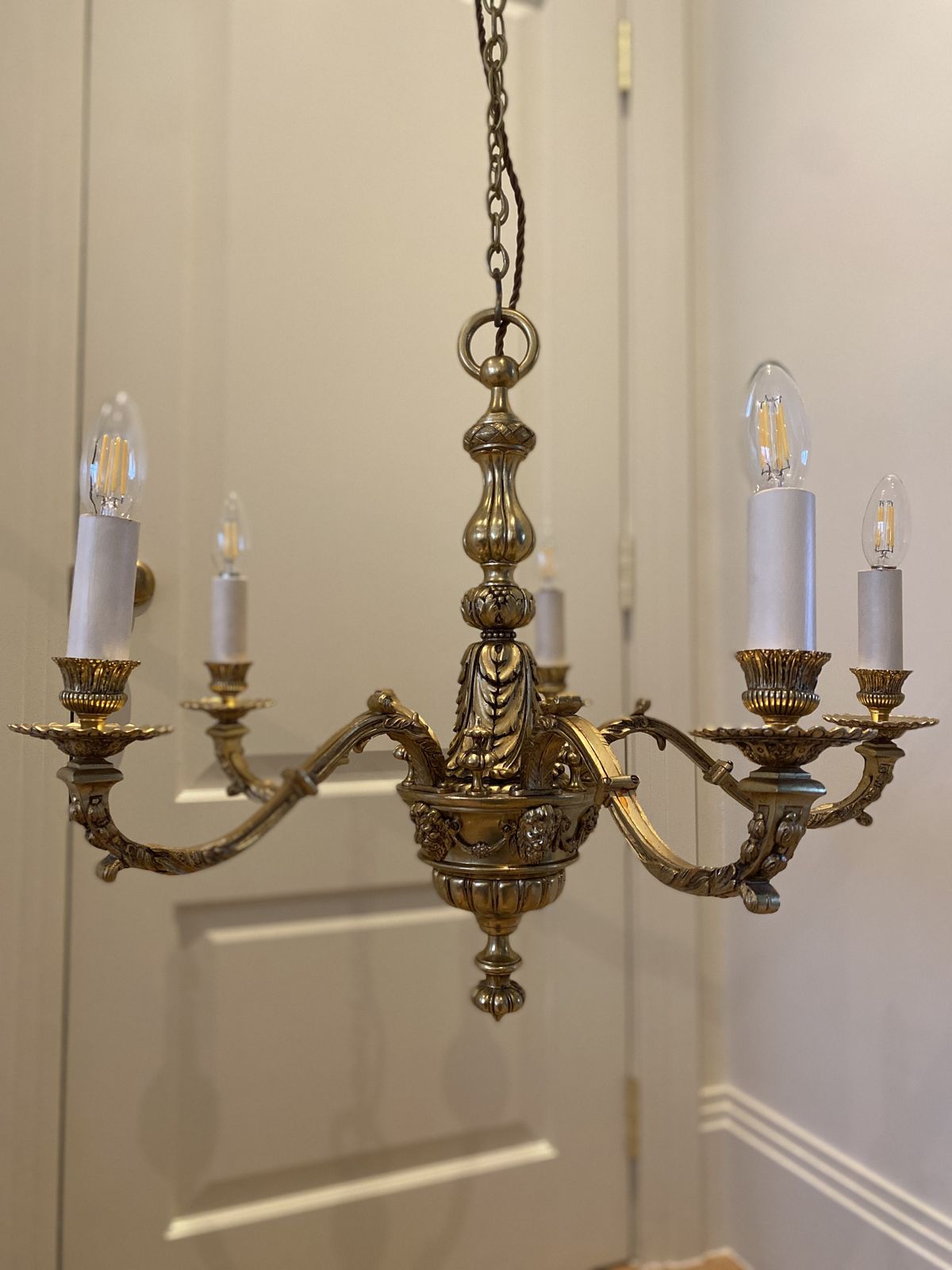 Antique French Ormolu 5 Lights Chandelier Louis XV Style photo for sale