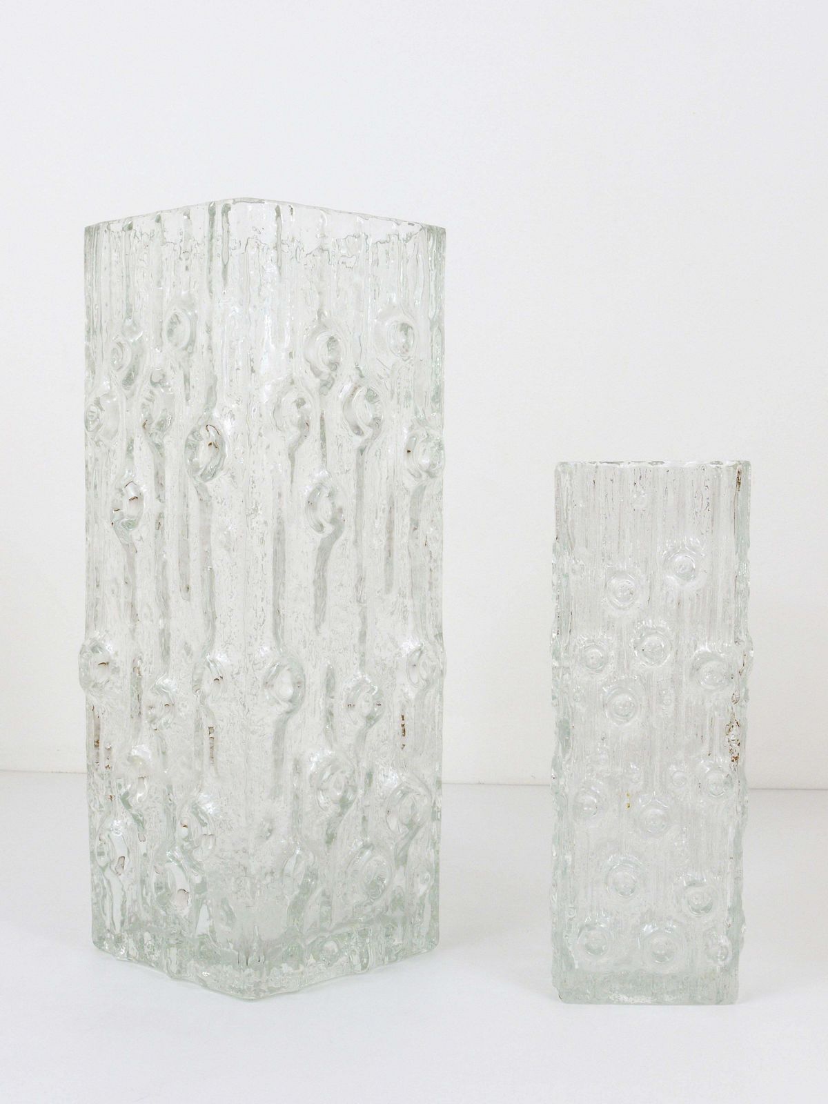 Peill & Putzler Op Art Square Modernist Ice Glass Vase, Germany, 1970s photo furniture