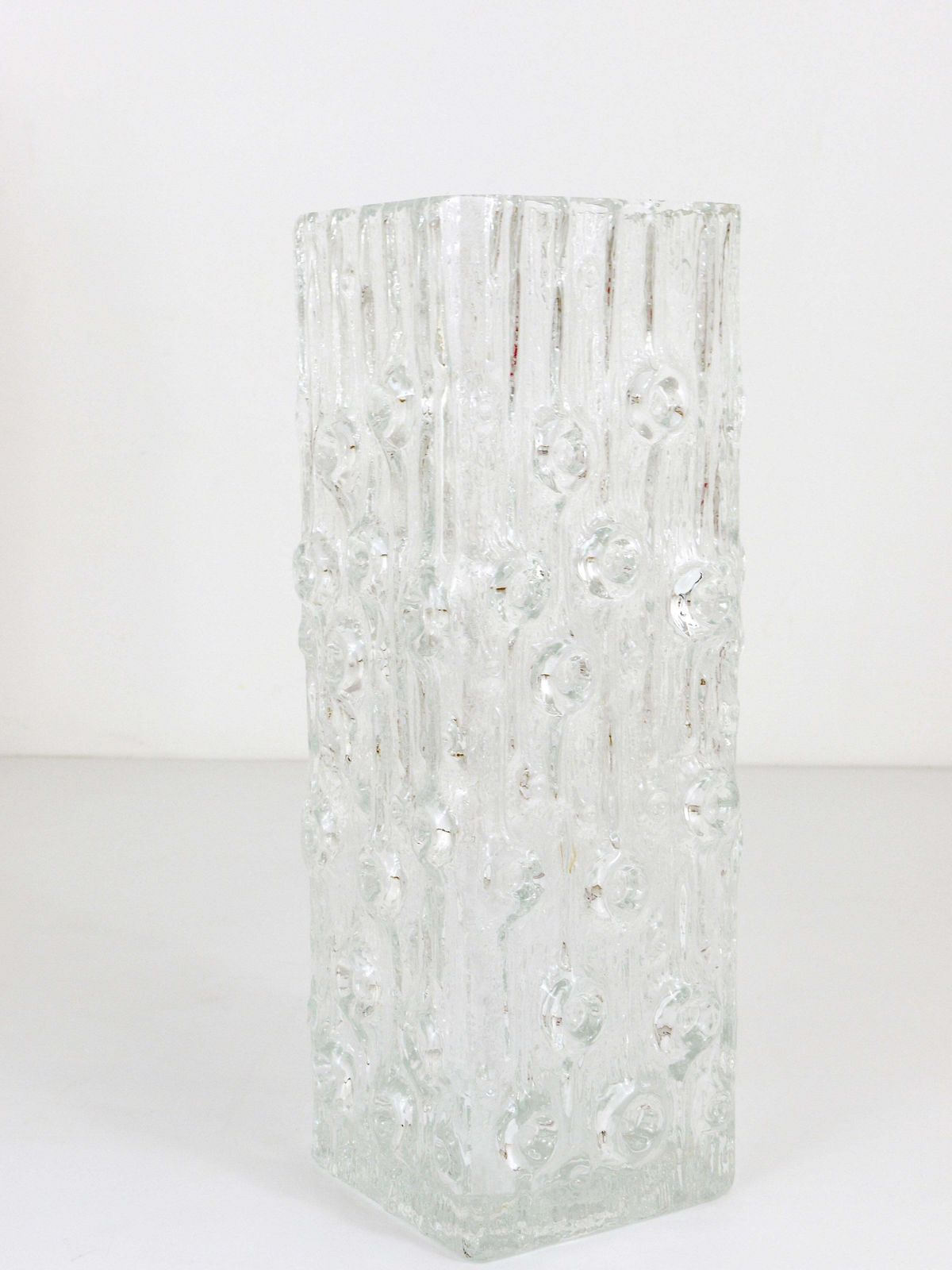 Peill & Putzler Op Art Square Modernist Ice Glass Vase, Germany, 1970s photo Home Decor