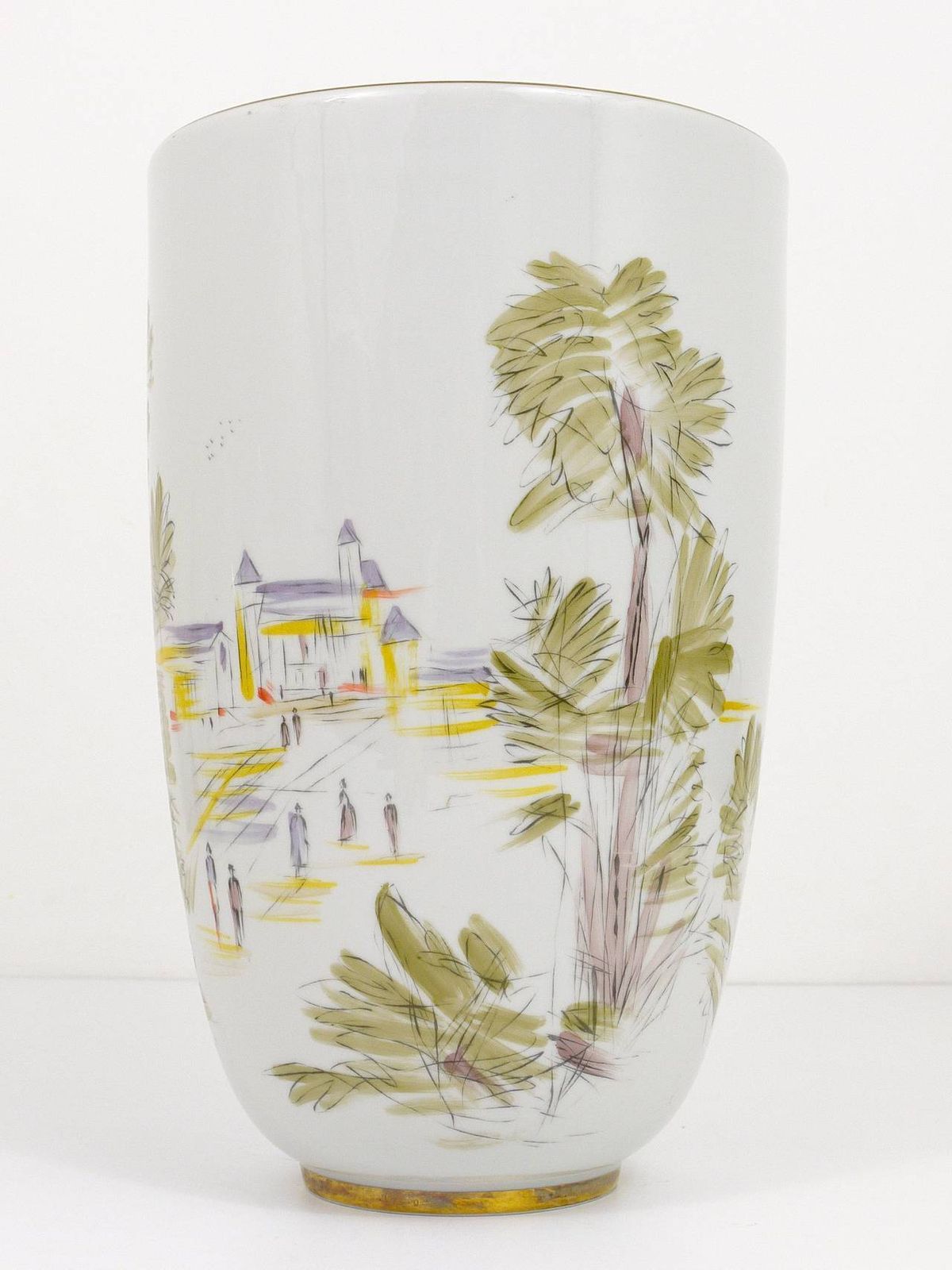 Huge Hutschenreuther Handpainted Midcentury Porcelain Vase, Selb, Germany, 1950s photo for sale