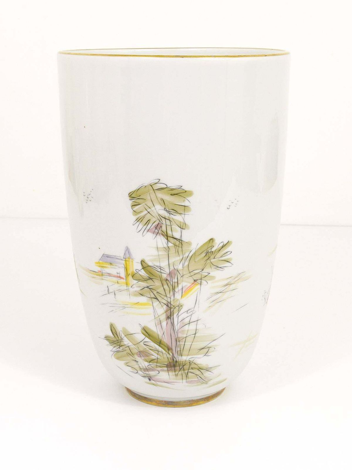 photo for sale Huge Hutschenreuther Handpainted Midcentury Porcelain Vase, Selb, Germany, 1950s